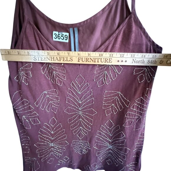 By Anthropologie Anthro Alison Beaded Cami Tank Top Medium Brown Sleeveless - Picture 8 of 9